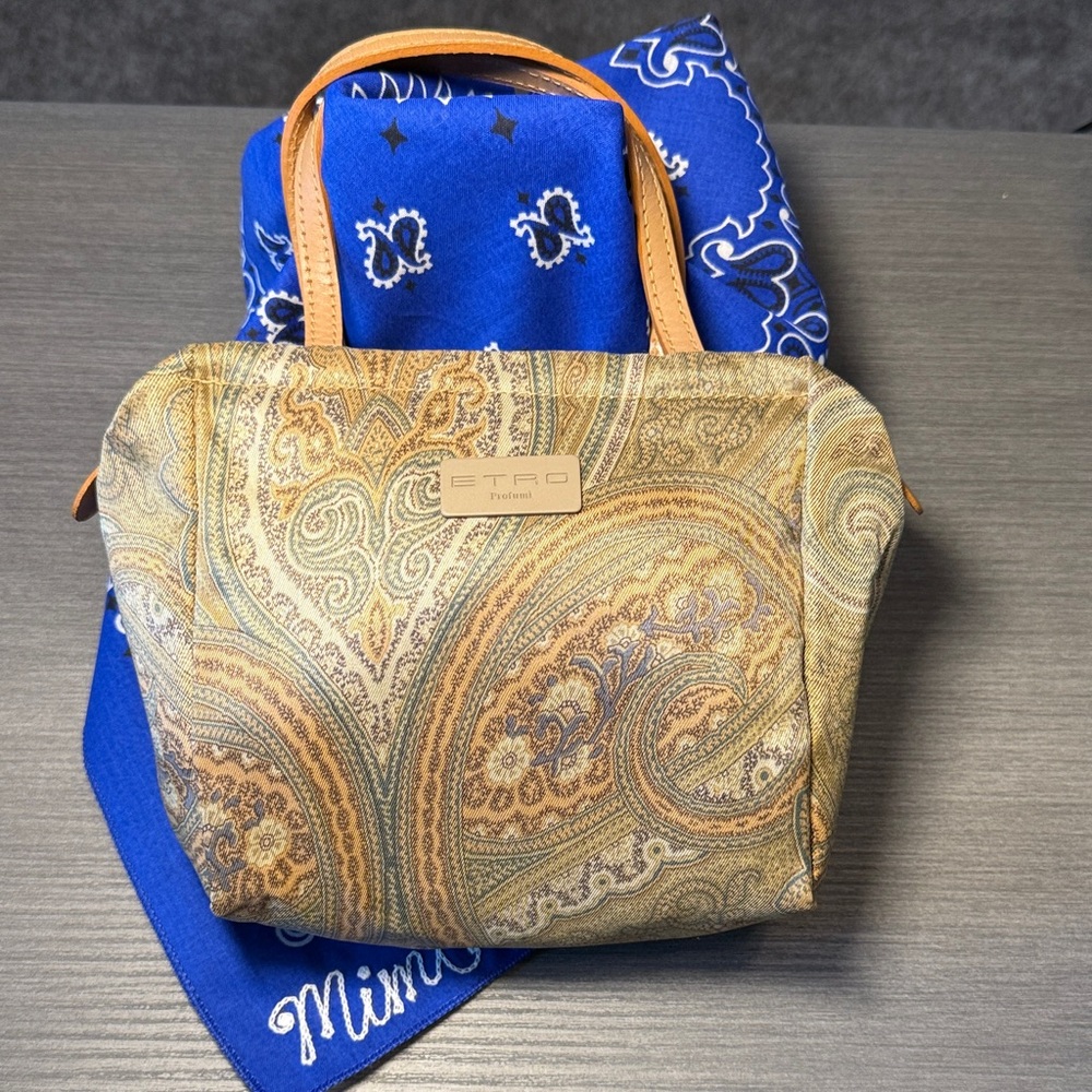 Etro Tan and Brown Paisley Tote with Leather Straps